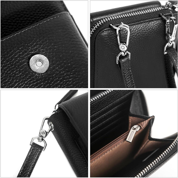 Pearl Angeli Weiches Echtes Leder Handy Umhängetasche - Handytasche Geldbörse Damen RFID Schutz klei