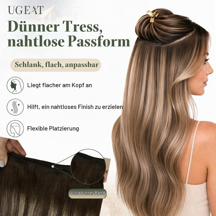 Ugeat Weft Extensions Echthaar Aschblond Balayage Tressen Extensions Echthaar Ombre Bunkelbraun Echt