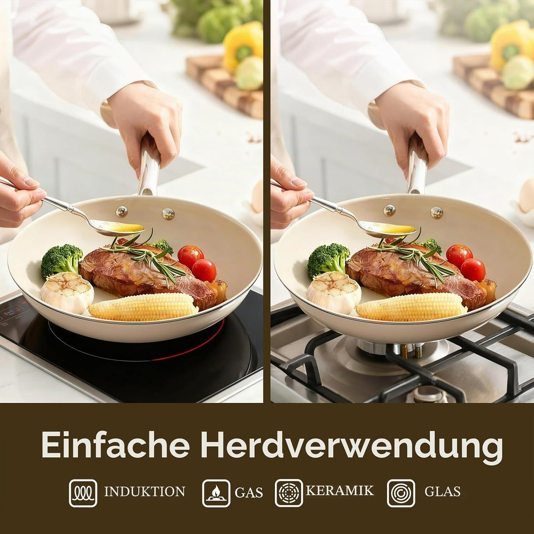 Keramik-Antihaft-Pfannen-Set, Bratpfanne, ungiftige Pfannen zum Kochen, Eierpfannen, Induktionsgeeig