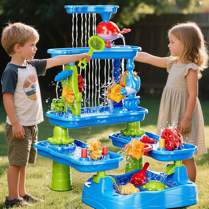 5-stufiger Sand- und Wassertisch mit pumpendem Elefant, Outdoor Sensorik Spielset für Kinder, Sommer