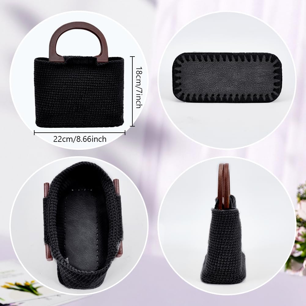 FREEBLOSS Häkelset Für Anfänger Schwarze Häkel Tragetasche Mit Holzgriffen Schwarze Häkel Stricktasc