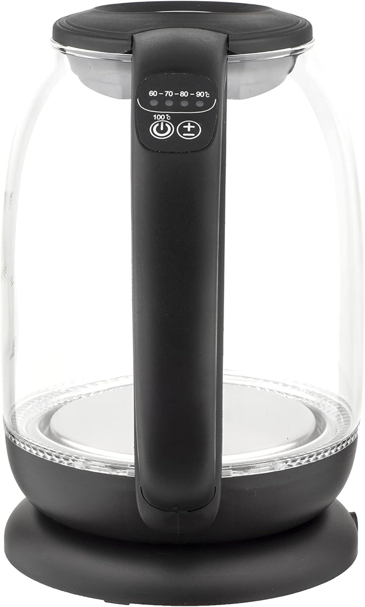 Zilan kabelloser Wasserkocher aus Borosilikatglas mit digitalen Display und LED, 1,7 l, 5 Temperatur
