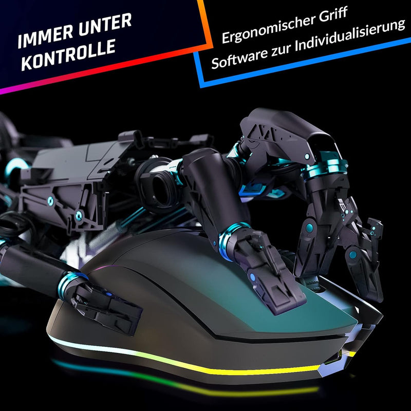 KLIM Blaze Pro Wiederaufladbare kabellose Maus - NEU 2023 - Gaming Maus mit RGB und Ladestation - Ho