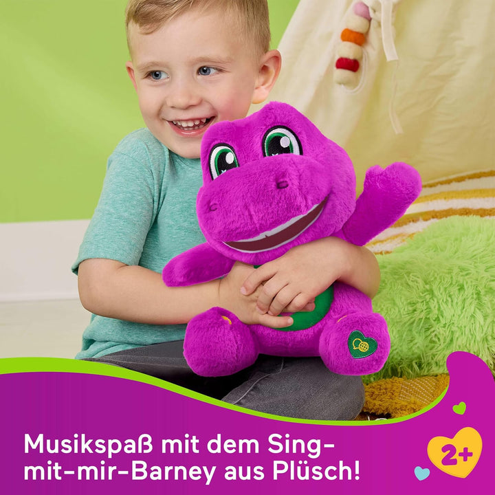 Barney – Barneys Sänger, Plüsch 25+ cm mit Geräuschen, spielt 10 Sätze und 5 Lieder in Englisch, Fra
