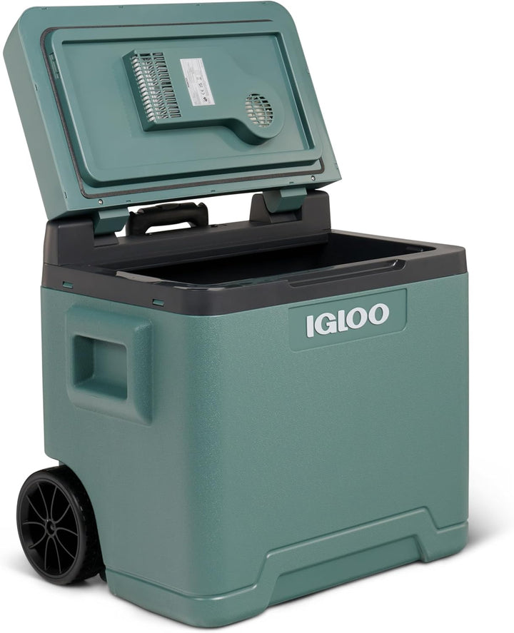IGLOO elektrische Kühlbox IE42 mit Telekop-Griff und Rollen für Auto und Steckdose, 42 L, 12V und 23