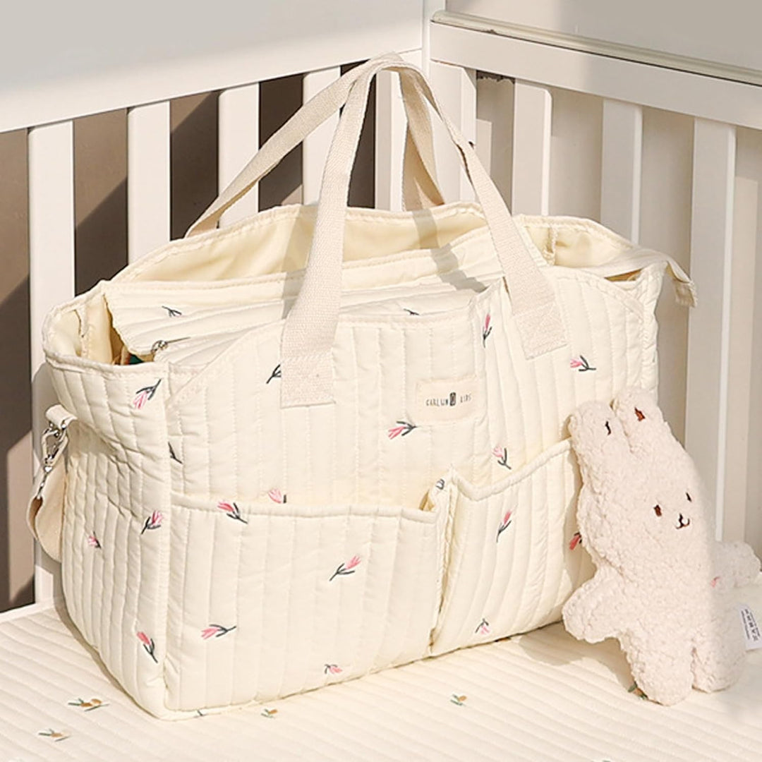 Gesteppte Babytasche, grosse Wickeltasche für unterwegs, vielseitige Schultertasche, 42 x 28 x 16 cm