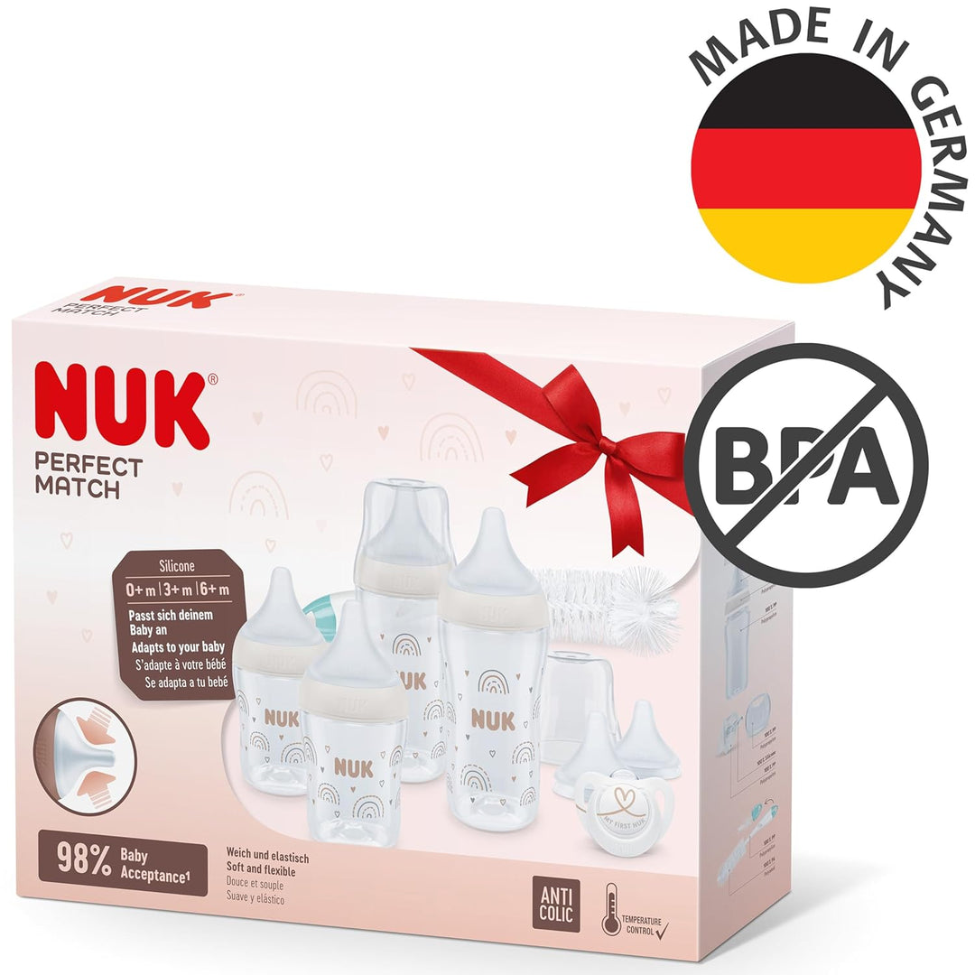 NUK Perfect Match Perfect Start Babyflaschenset | Ab 0 Monate | Passt sich dem Baby an | 4 Anti-Koli