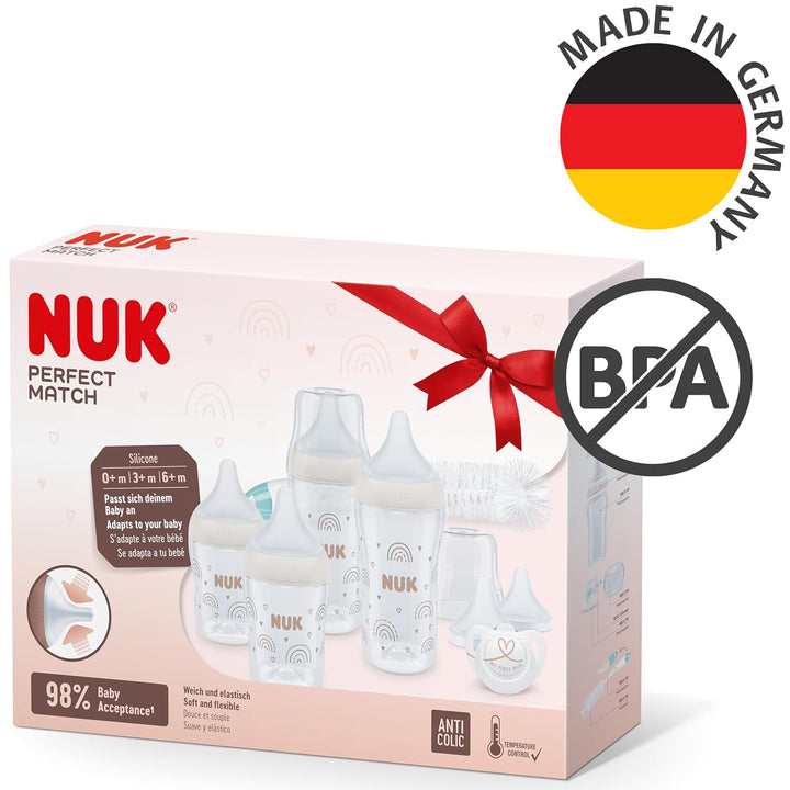 NUK Perfect Match Perfect Start Babyflaschenset | Ab 0 Monate | Passt sich dem Baby an | 4 Anti-Koli
