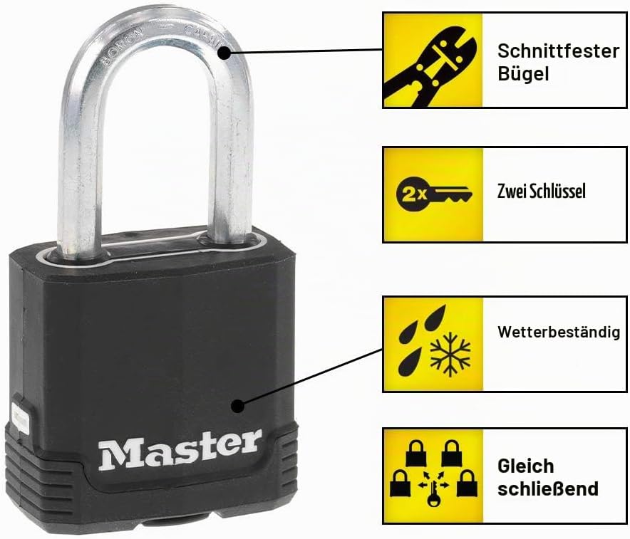 Master Lock Schlüsselschloss für den Aussenbereich, robustes wetterfestes Vorhängeschloss mit Abdeck