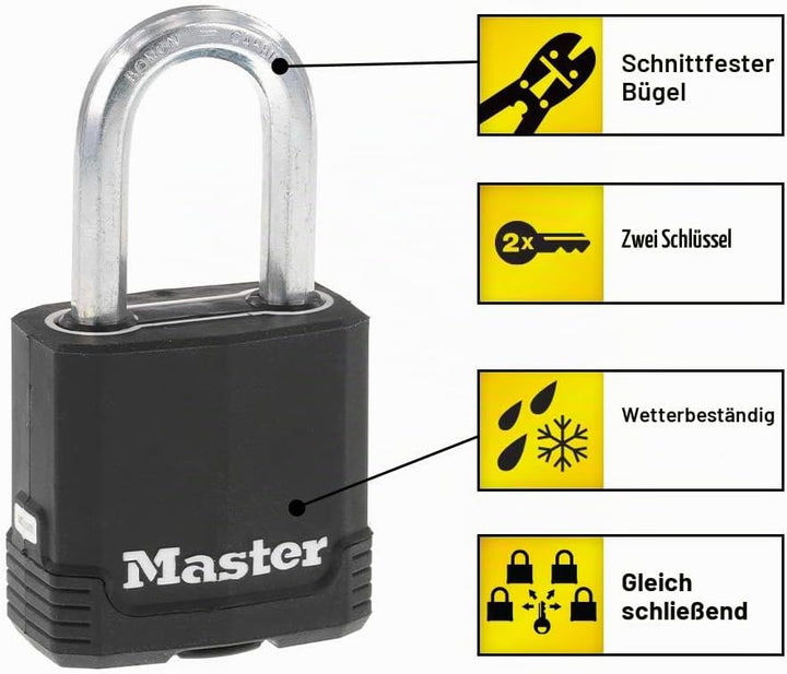 Master Lock Schlüsselschloss für den Aussenbereich, robustes wetterfestes Vorhängeschloss mit Abdeck