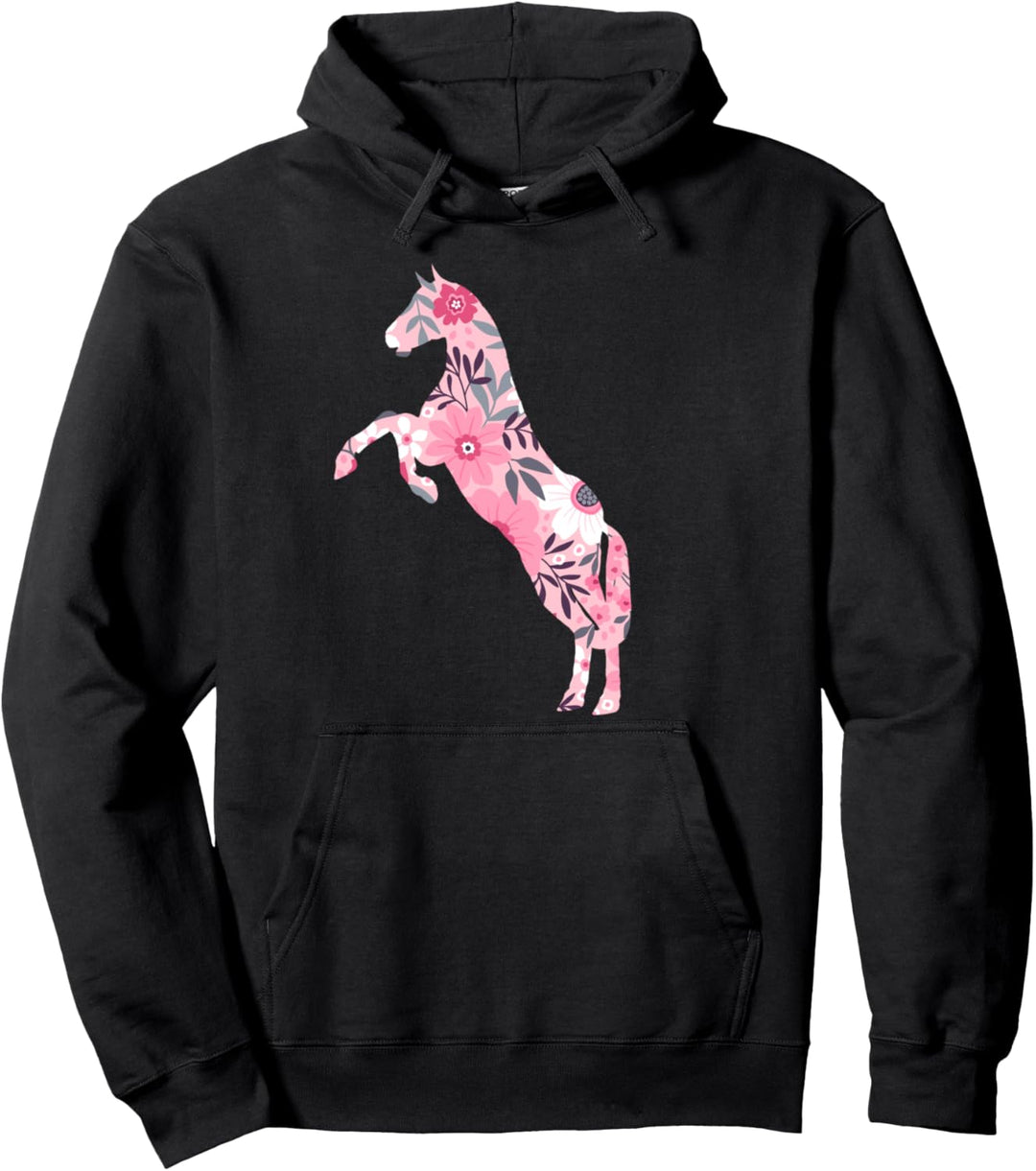 Cowgirl mit niedlichem Pferdebesitzer, Blumen-Silhouette, Reitsport-Cowgirl Pullover Hoodie