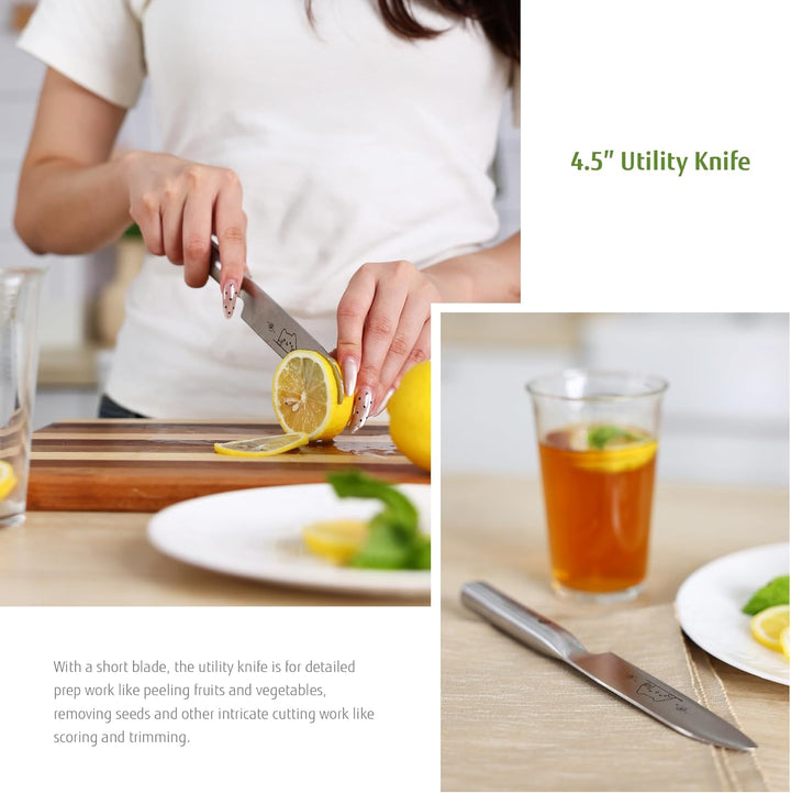 Messerset, 2 tlg Küchenmesser Set mit Niedlichem Katzenmuster, Rostfreier Stahl mit Hohem Kohlenstof