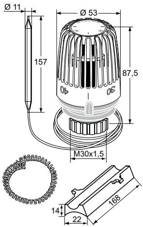 Heimeier Thermostat-Kopf mit Wärmeleitsockel und Spiralfeder, 20 -50 Grad 2m 6402-00.500