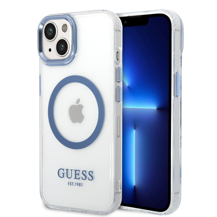 GUESS GUHMP14MHTRMB Hülle für iPhone 14 Plus 6,7" blau Hard case Metal Outline