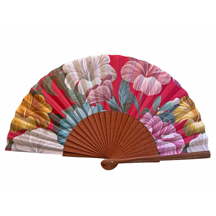Spanischer Handfächer Lucia – Holz und Baumwolle – 23 cm – Etui und Hülle aus Jute – Modeaccessoire