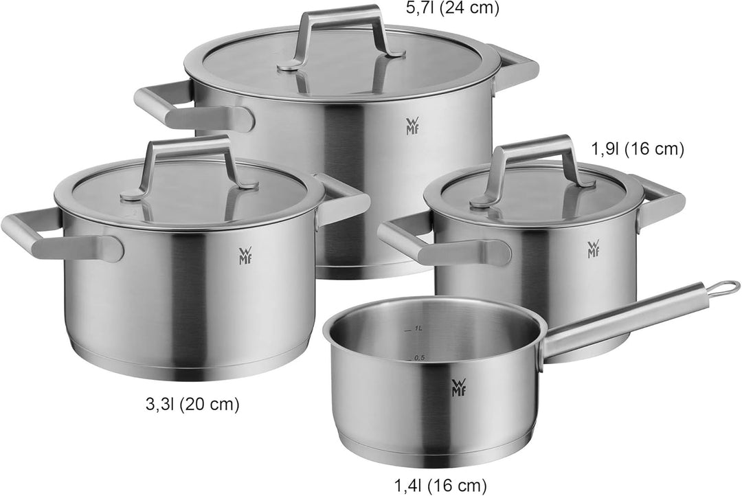 WMF Comfort Line Topfset Induktion 4-teilig, Induktions Töpfe Set, Kochtopf Set mit Glasdeckel, Crom