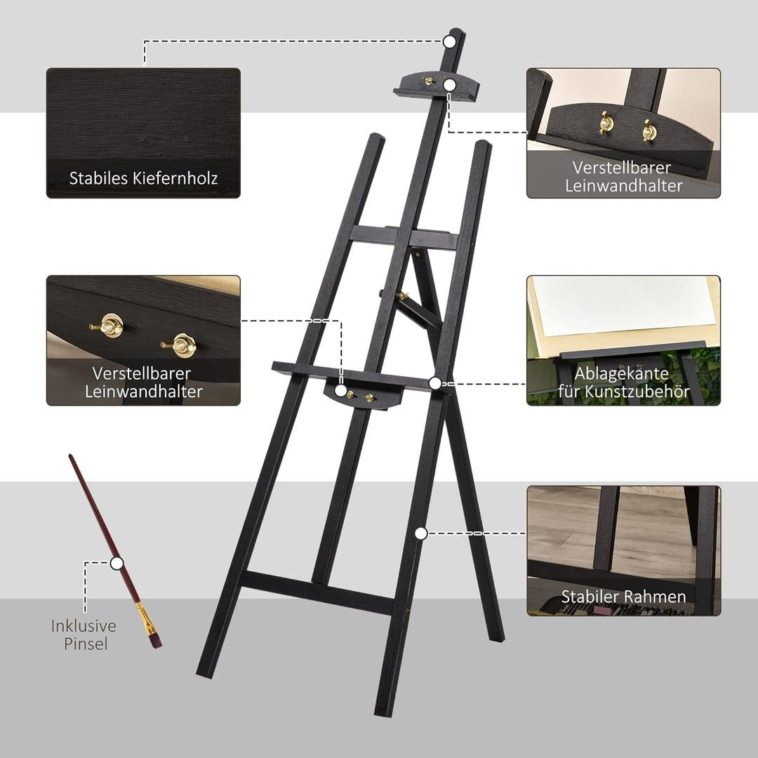 HOMCOM Staffelei Holz 134,5 cm hoch Holzstaffelei für Leinwände bis 108 cm Feldstaffelei Atelierstaf