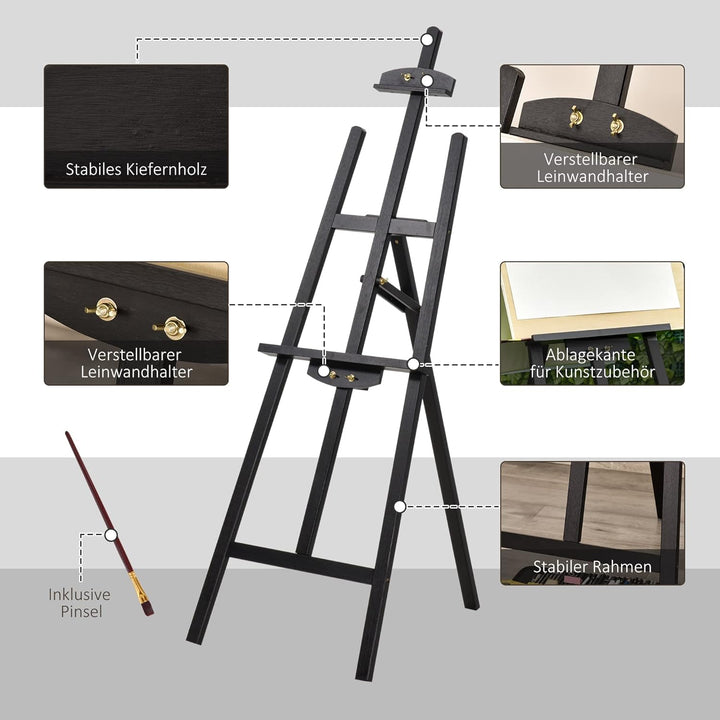 HOMCOM Staffelei Holz 134,5 cm hoch Holzstaffelei für Leinwände bis 108 cm Feldstaffelei Atelierstaf