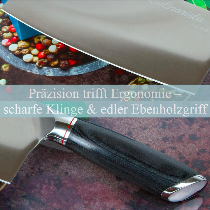 Cleaver – Hackmesser mit 18 cm Klinge aus Edelstahl, Ebenholzgriff, scharfes Profi Küchenmesser für