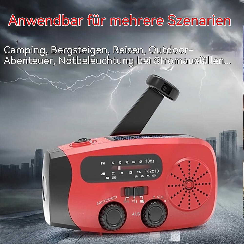 Aufziehbares Solarradio, Notfallradio, tragbares Solar-Notfallradio.2000 mAh wiederaufladbare Powerb