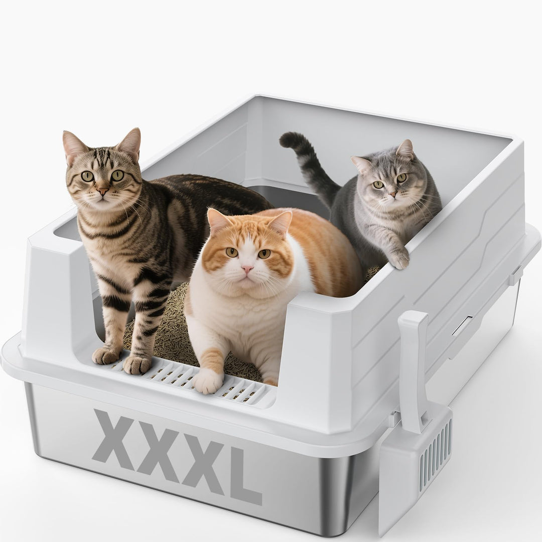 MIXJOY Katzenklo Edelstahl XXXL Grosse Katzentoilette 71x51cm Hohe Wände | Anti-Haft, Geruchsneutral