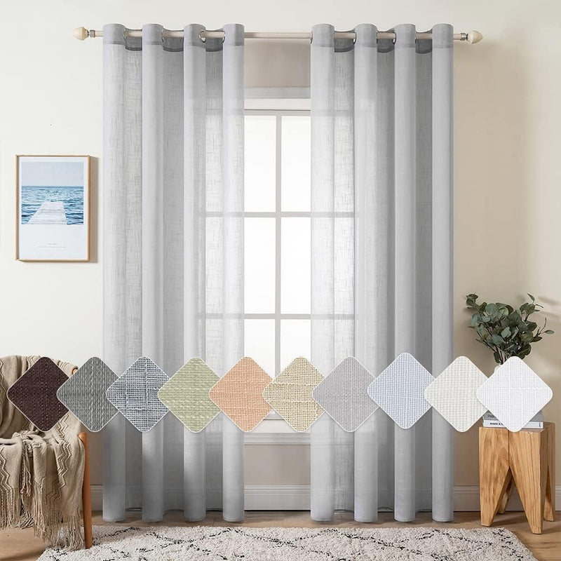 MIULEE 2er Set Voile Vorhang Sheer Leinenvorhang mit Ösen Transparente Leinen Optik Gardine Ösenscha