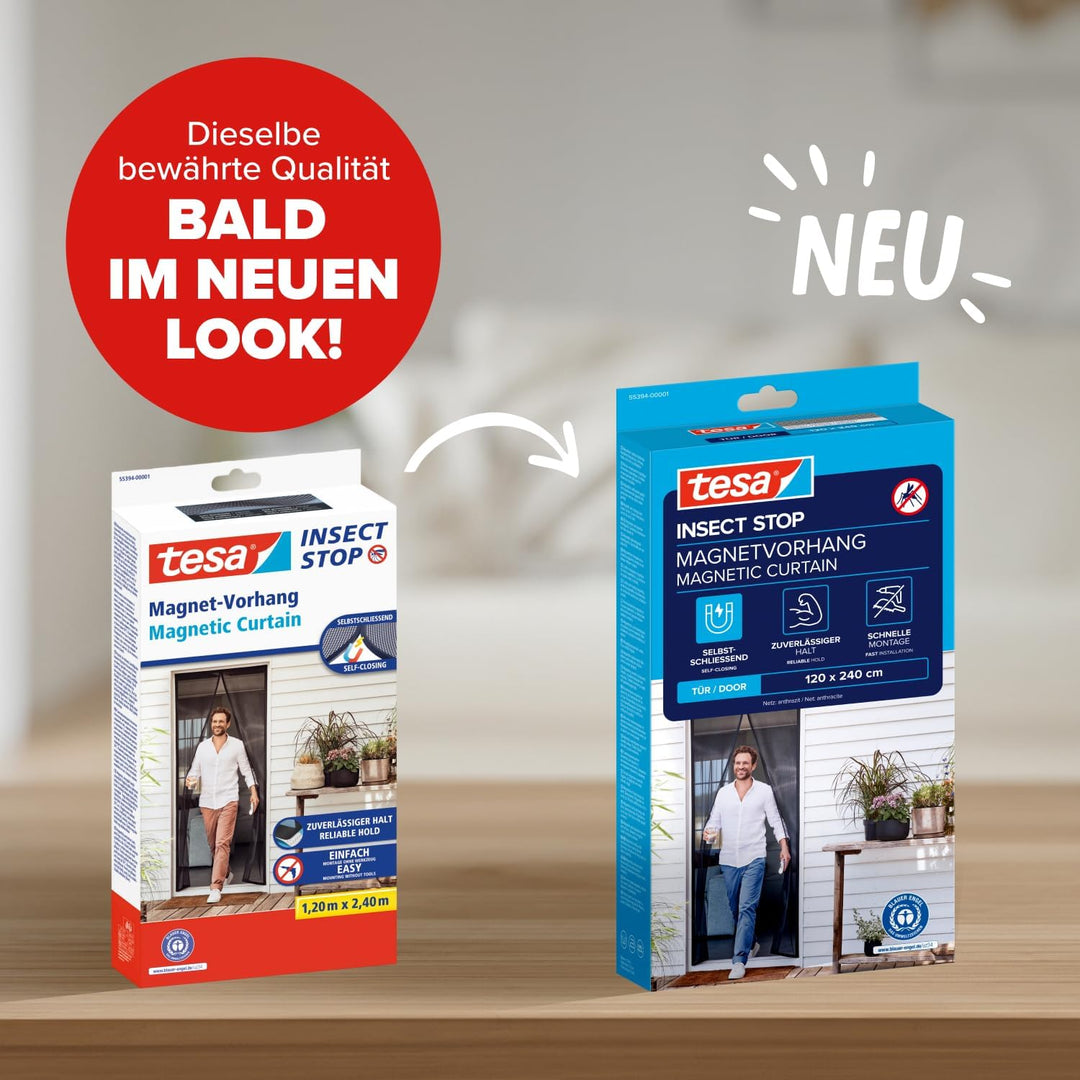 tesa INSECT STOP Magnetvorhang XL - 2,4 m x 1,2 m Anthrazit 120 cm x 240 cm, 120 cm x 240 cm