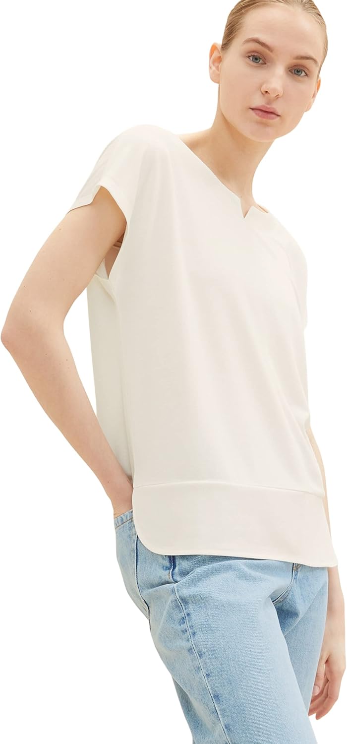 TOM TAILOR Damen T-Shirt aus Viskose im Blusen-Style XXS 10315 - Whisper White, XXS 10315 - Whisper