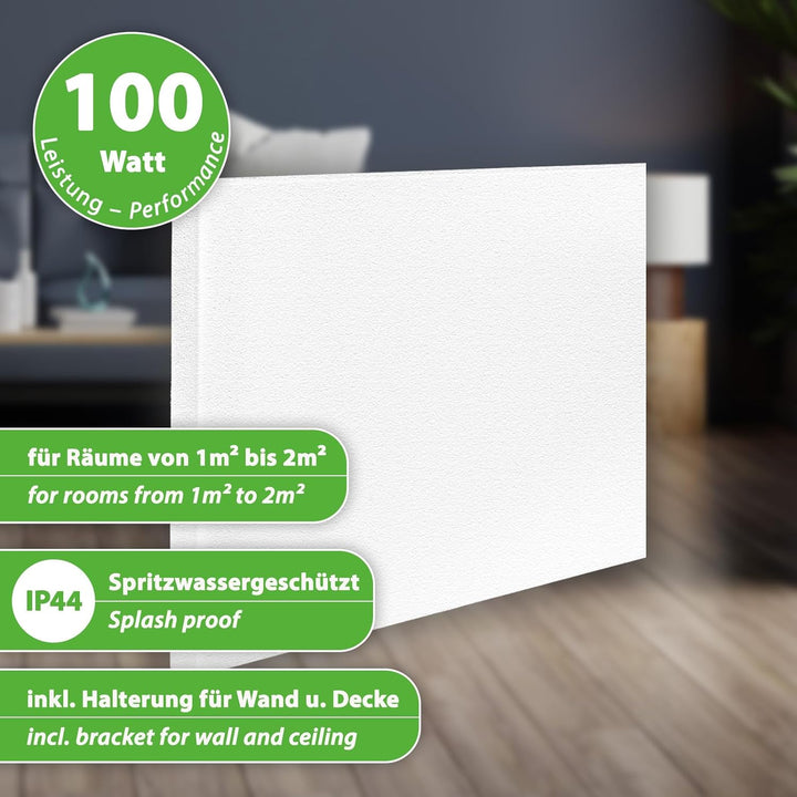 Infrarot Heizer 100Watt 50x32cm Weisse Heiz-paneel Elektroheizung Heizplatte 100W - 50x32 cm, 100W -