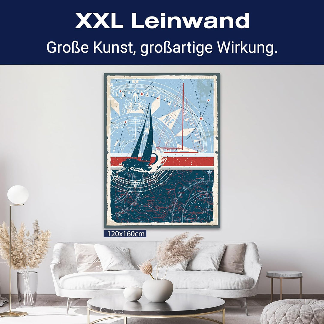wandmotiv24 Leinwandbild Maritim, 80x60cm, Hochformat, Segelschiff, Deko, Bilder auf Leinwand, Wandd