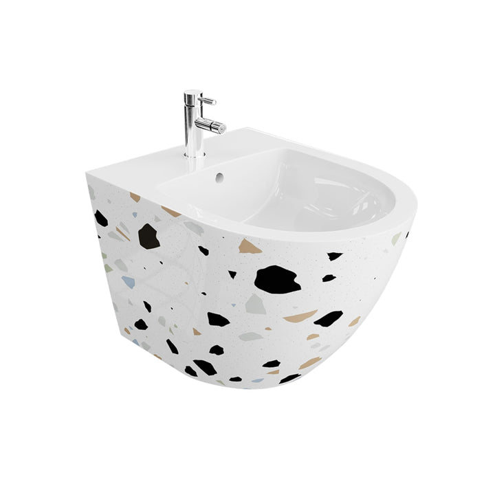 LAVITA Universal Wand-Bidet Sofi Stone mit Hahnloch und Überlaufschutz aus Keramik Sitzwaschbecken z