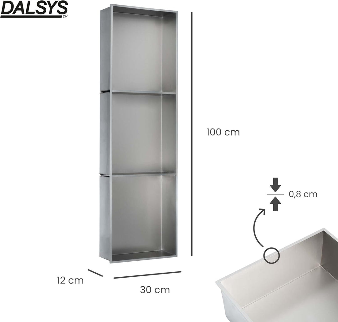 Wandnische Edelstahl 30x100x12cm wandbündige Nische – Moderne Duschnische, Keine Fliesen Erforderlic