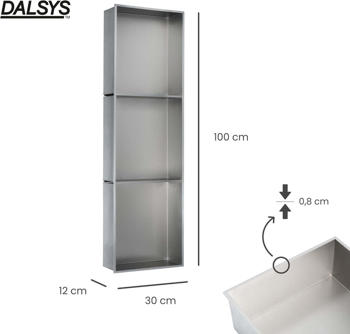 Wandnische Edelstahl 30x100x12cm wandbündige Nische – Moderne Duschnische, Keine Fliesen Erforderlic