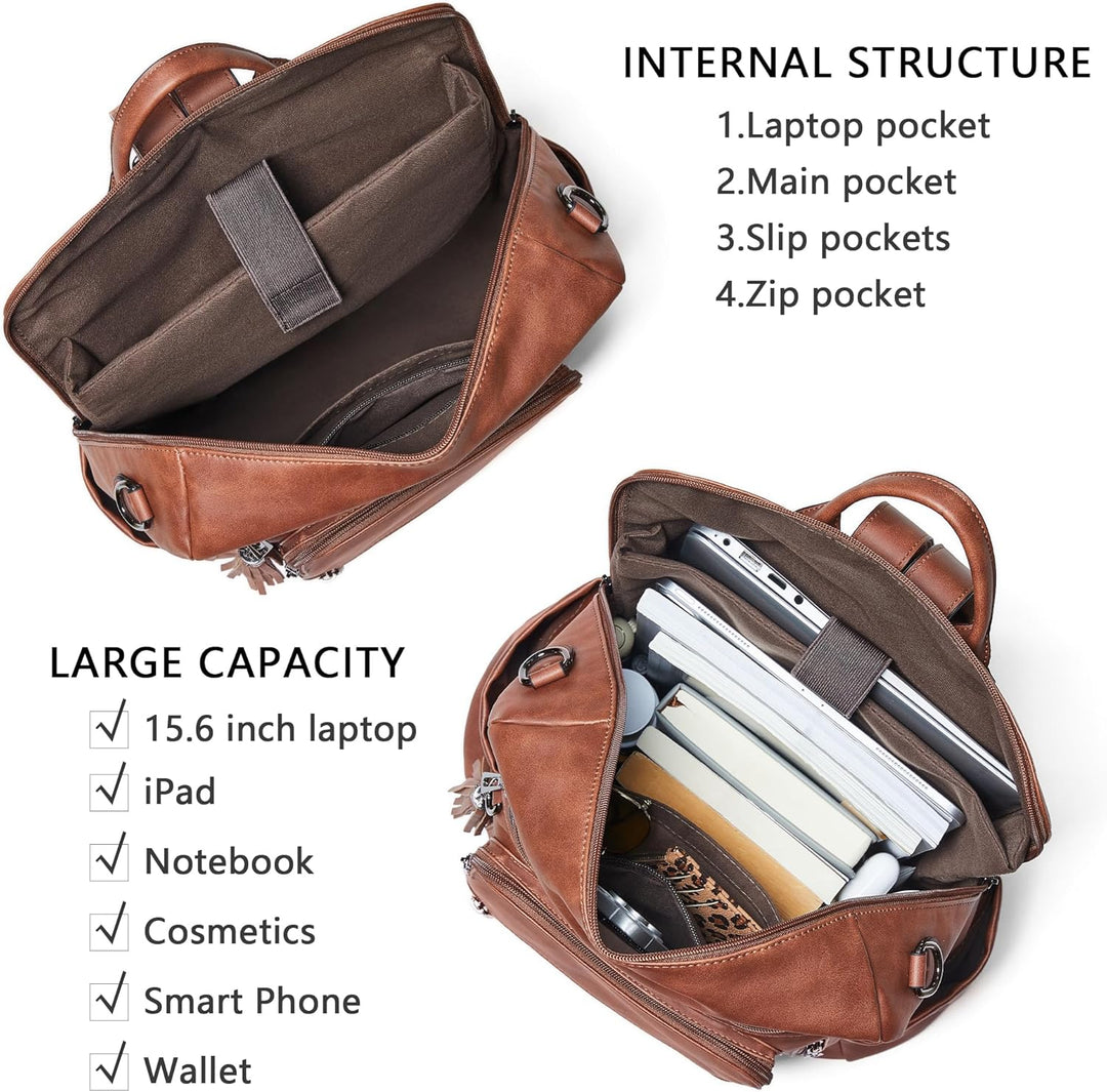 Shrrie rucksack damen elegant geeignet für 15,6Zoll-Notebooks Langlebig wasserdicht Damen aus Leder