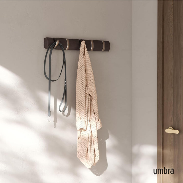 Umbra Flip 5 Garderobenhaken - Moderne, Schlichte und Platzsparende Garderobenleiste mit 5 Beweglich