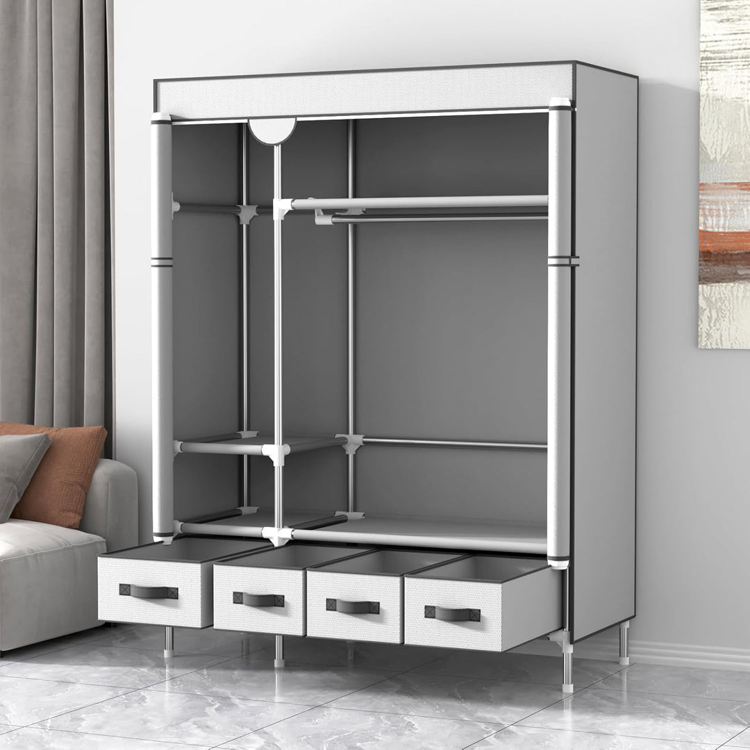 Kleiderschrank,Stoffschrank,Stoffschrank mit Schubladen 130x45x175 Grayish-white, 130x45x175 Grayish