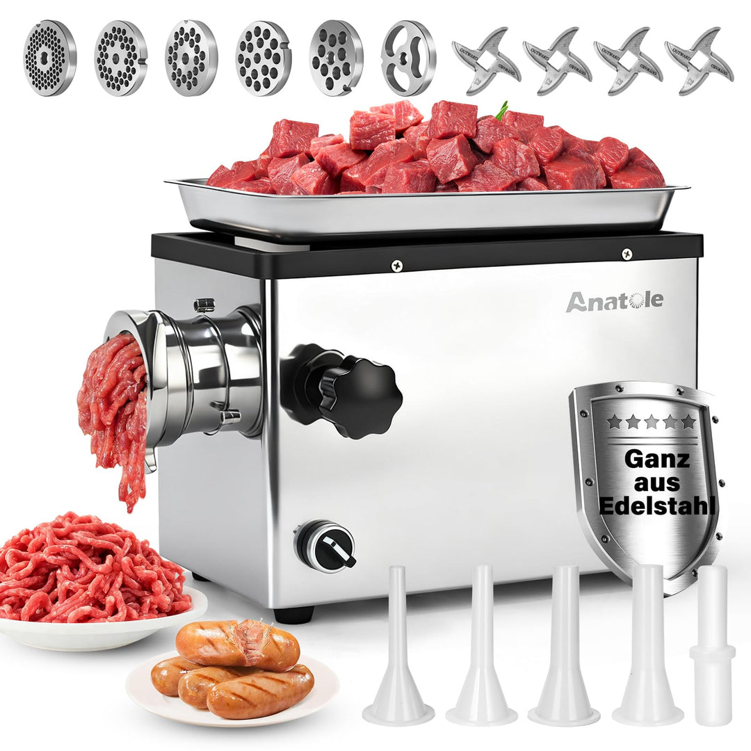 Anatole Fleischwolf Elektrisch Edelstahl Integral 1300W Profi Hackfleisch Maschine Multi Wurstmaschi