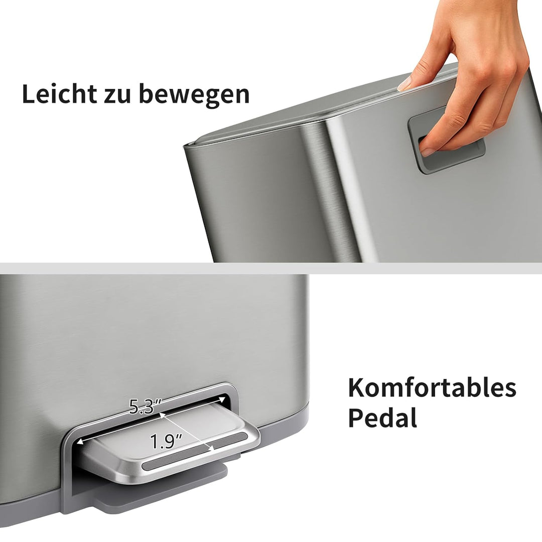 mVm Mülleimer Küche,30 Liter Abfalleimer mit Pedal,Treteimer mit Inneneimer aus Kunststoff,Tretmülle