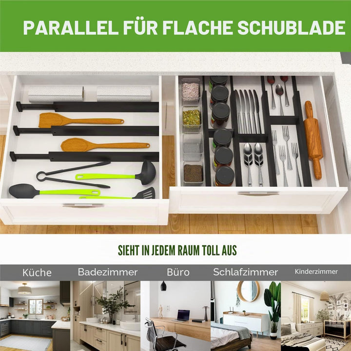 ANTOWIN Schubladentrenner Verstellbar Bambus (43-56 cm), Schubladen Organizer, Gefedert, Küche, Komm