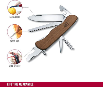 Victorinox Holz Taschenmesser Forester Wood (10 Funktionen, Schalen aus Nussbaumholz, Holzsäge) Sing