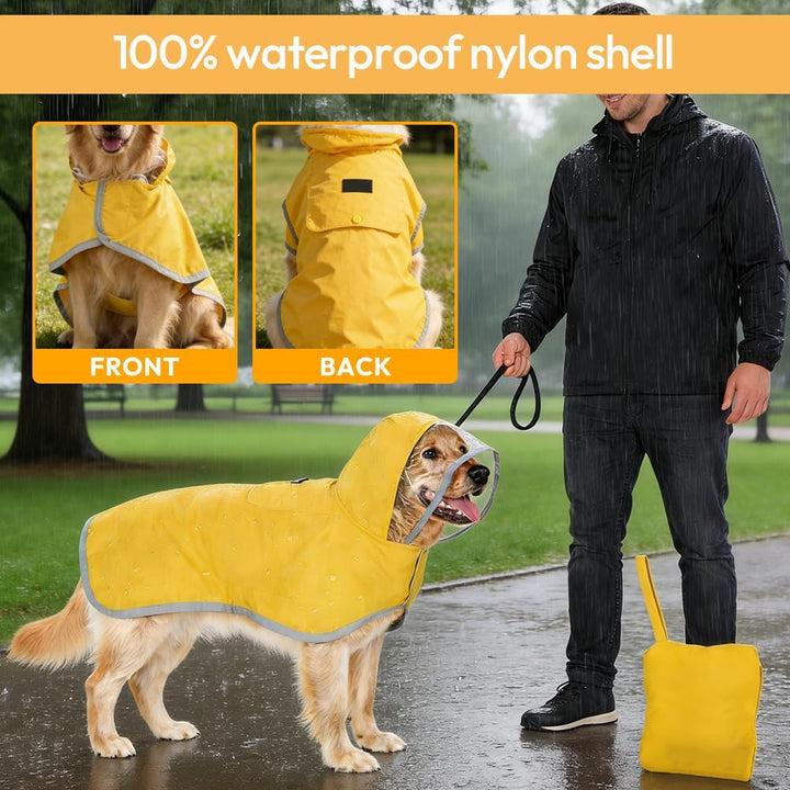 Hunderegenmantel, Wasserdichter Regenmantel für Hunde mit Kapuze & Reflektierende Streifen, Verstell