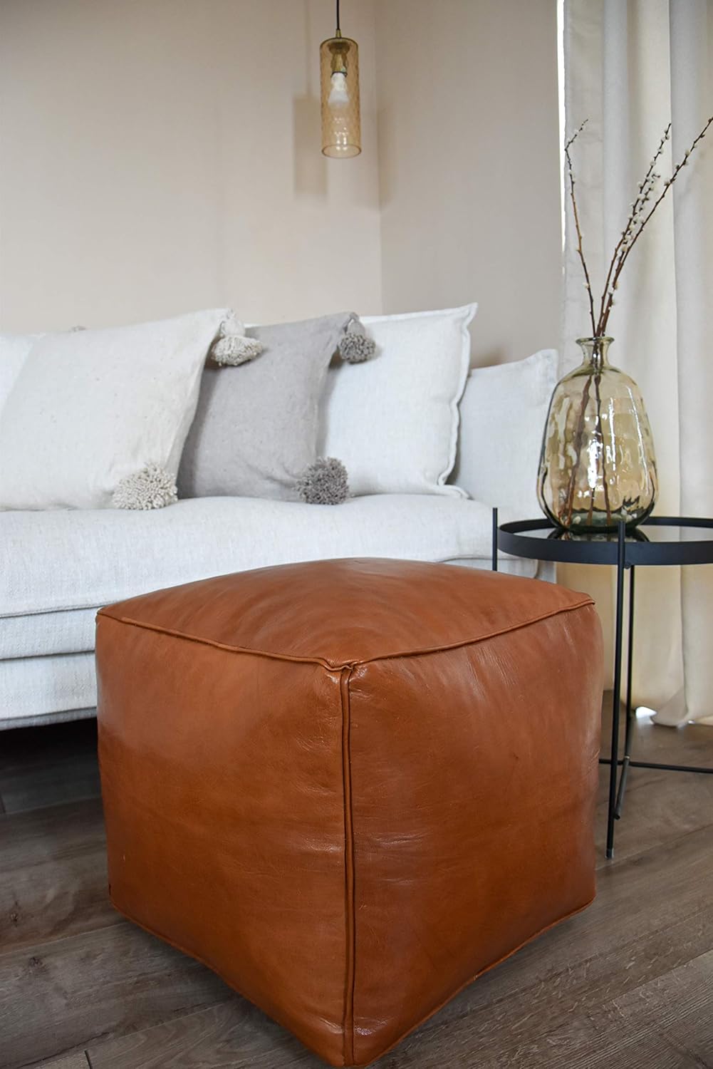 See the Good Quadratischer Leder Pouf - Handgefertigt - gefüllt geliefert - Ottoman, Sitzsack, Fussh