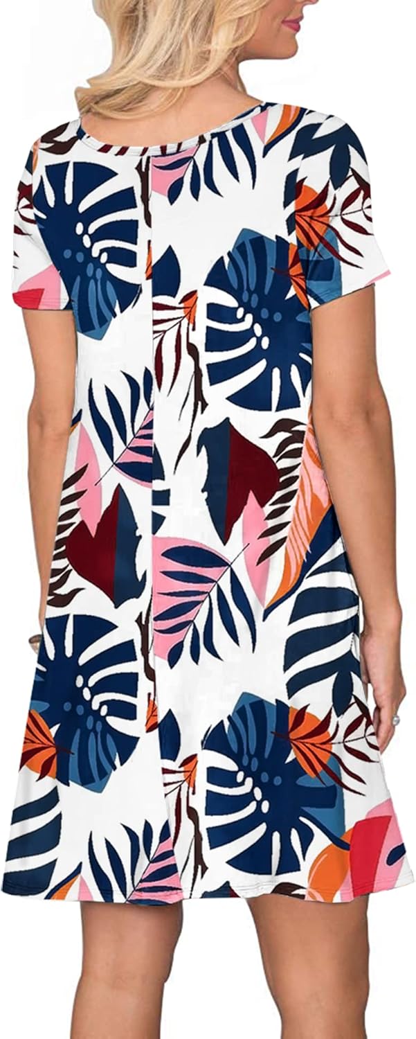 AUSELILY Damen Kleider Sommer Kurzarm Shirtkleider Kurz Sommerkleider Leicht Freizeitkleid mit Tasch