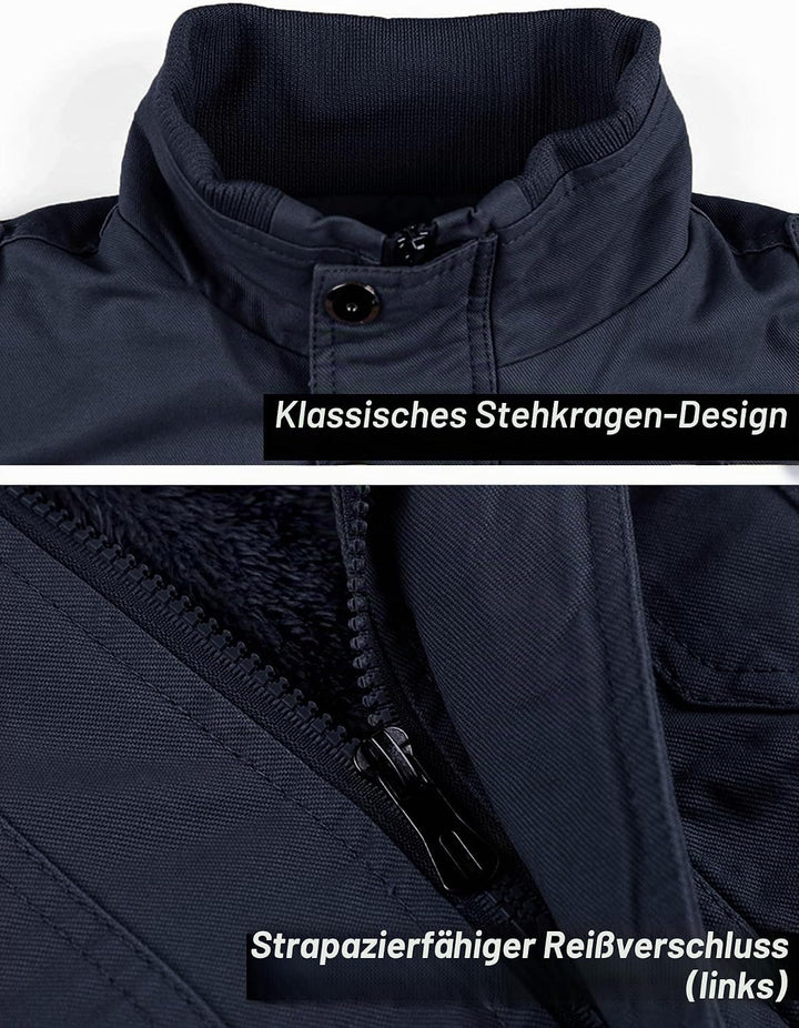 MAGCOMSEN Winterjacke Herren Warm Gefüttert Fleecejacke Cargo Casual Übergangsjacke Baumwolle Army J