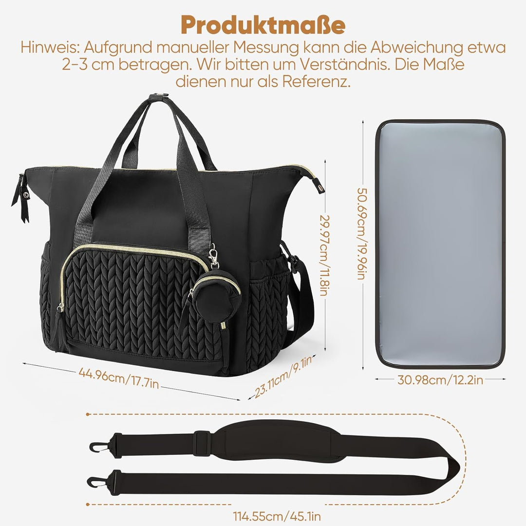 Wickeltasche mit Schnullertasche und Wickelunterlage, Baby Wickeltasche Gross mit Isoliertasche und