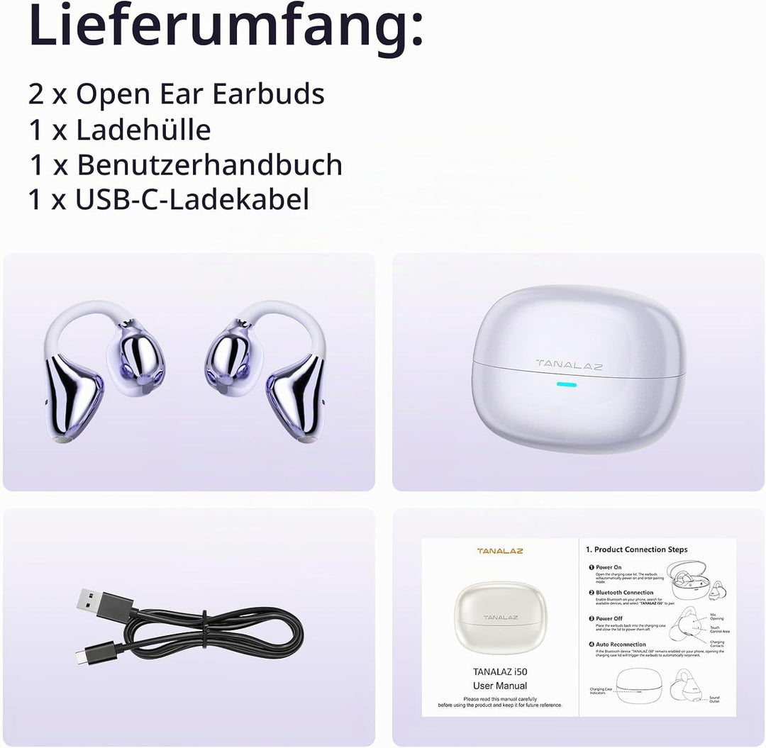 Open-Ear-Kopfhörer I5, Kabellose Bluetooth 6.0 Clip-On-Ohrhörer mit ENC, IPX5 wasserdicht, 36 Std. L