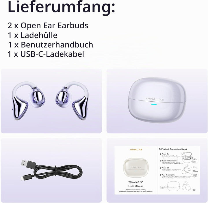 Open-Ear-Kopfhörer I5, Kabellose Bluetooth 6.0 Clip-On-Ohrhörer mit ENC, IPX5 wasserdicht, 36 Std. L