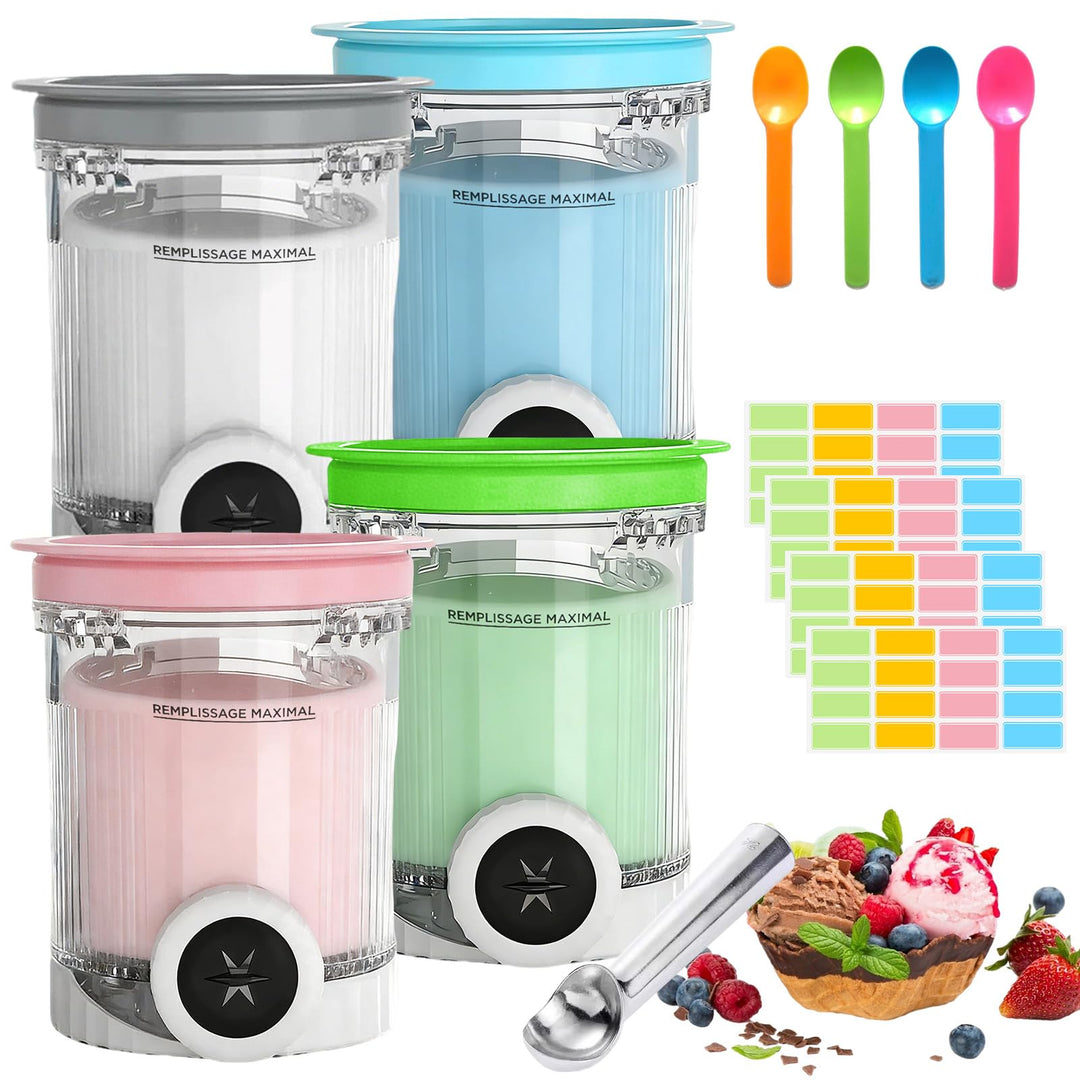 Behälter für Ninja Creami Deluxe Pints,4 Stück Ersatz für Ninja Creami Deluxe Pints und Deckel,Eisbe
