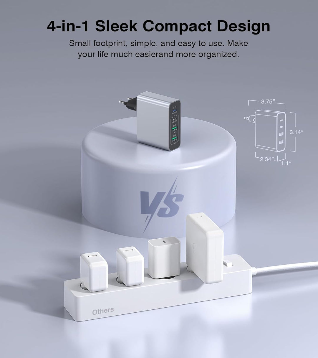 120W 4-Port USB C Ladegerät Mehrfach Mit USB-A, Schnellladegerät PD3.0 Power Adapter, Netzteil Für i