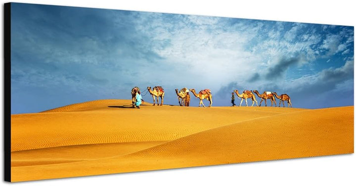 Paul Sinus Art Panoramabild XXL auf Leinwand und Keilrahmen 180x70cm Dubai Wüste Sanddünen Kamele Sa